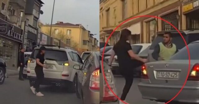 Sumqayıtda “parkovşik”ə təpik atan qadının kimliyi bilindi – VİDEO