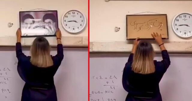 İranda məktəbli qızlar Xomeyninin şəkillərinə hücum ediblər