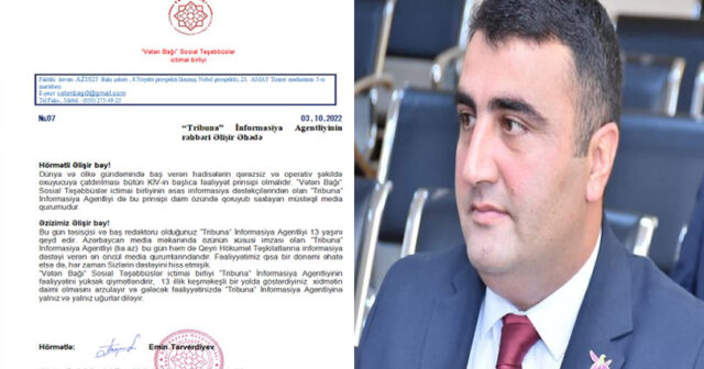 “VƏTƏN BAĞI” BİRLİYİNDƏN TİA.AZ-A TƏBRİK MƏKTUBU