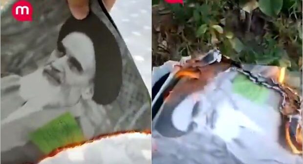 İranda hökumət əleyhdarları Xomeyninin şəklini yandırdılar – VİDEO
