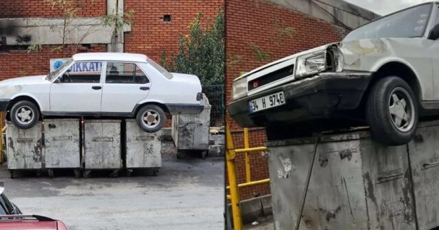 Bu görüntülər sosial mediada gündəm oldu – Gənc oğlanın avtomobilini zibil qabına atdılar (VİDEO)