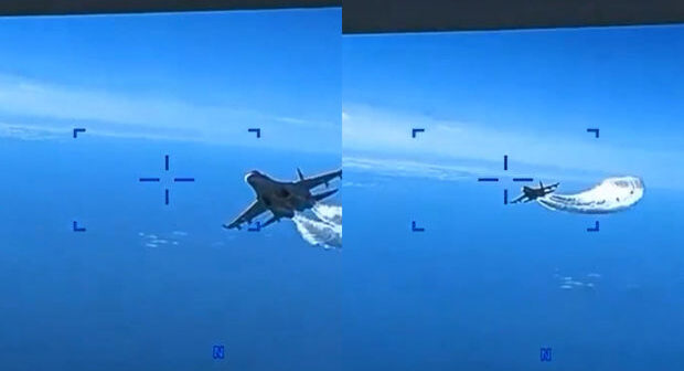 Rusiyanın “Su-27” təyyarəsi ilə ABŞ PUA-sının toqquşma anı – VİDEO