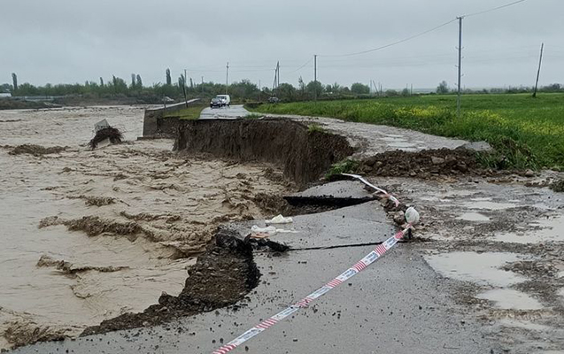Sel avtomobil yolunu yararsız hala saldı – Fotolar