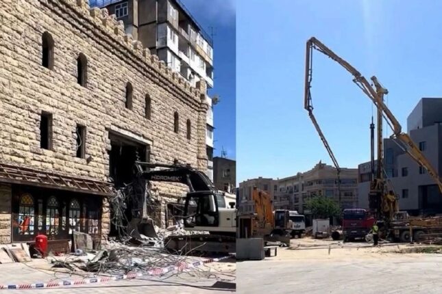 “Şəki” restoranının söküntüsünə başlanıldı