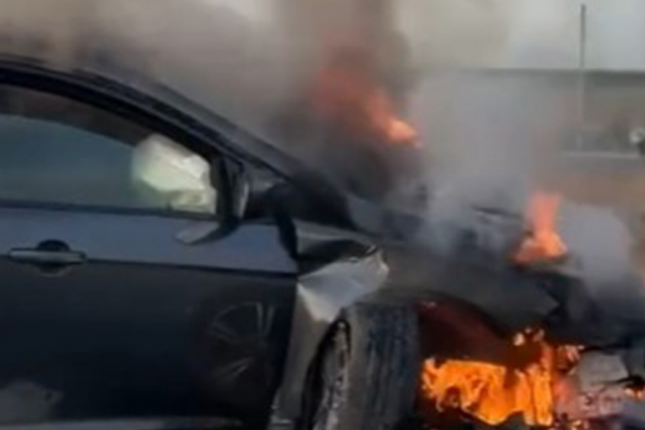 Bakı-Qazax magistralında avtomobil yandı – Video