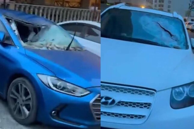 Binanın fasadı uçaraq maşınları zədələdi – VİDEO