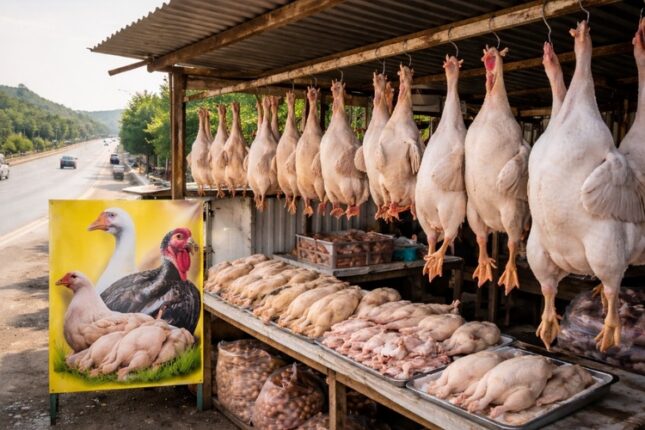 Yol kənarında “hinduşka” adı ilə şişirdilmiş toyuq satılır – FOTO