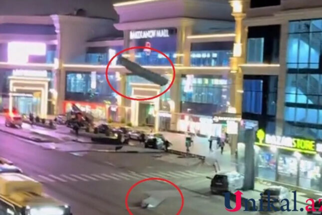Bakıda “mall”un dam örtüyü uçdu – Video