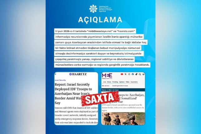 MEDİA:İsrail-İran müharibəsində Azərbaycan ərazisindən istifadə ilə bağlı iddialar açıq manipulyasiyadır